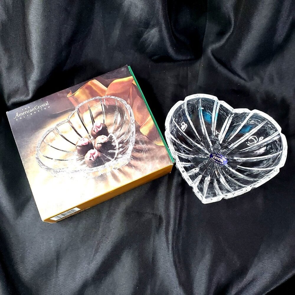 American Crystal Heart Shaped Decorative Glass Bowl 6.25 Inch Collectible Love